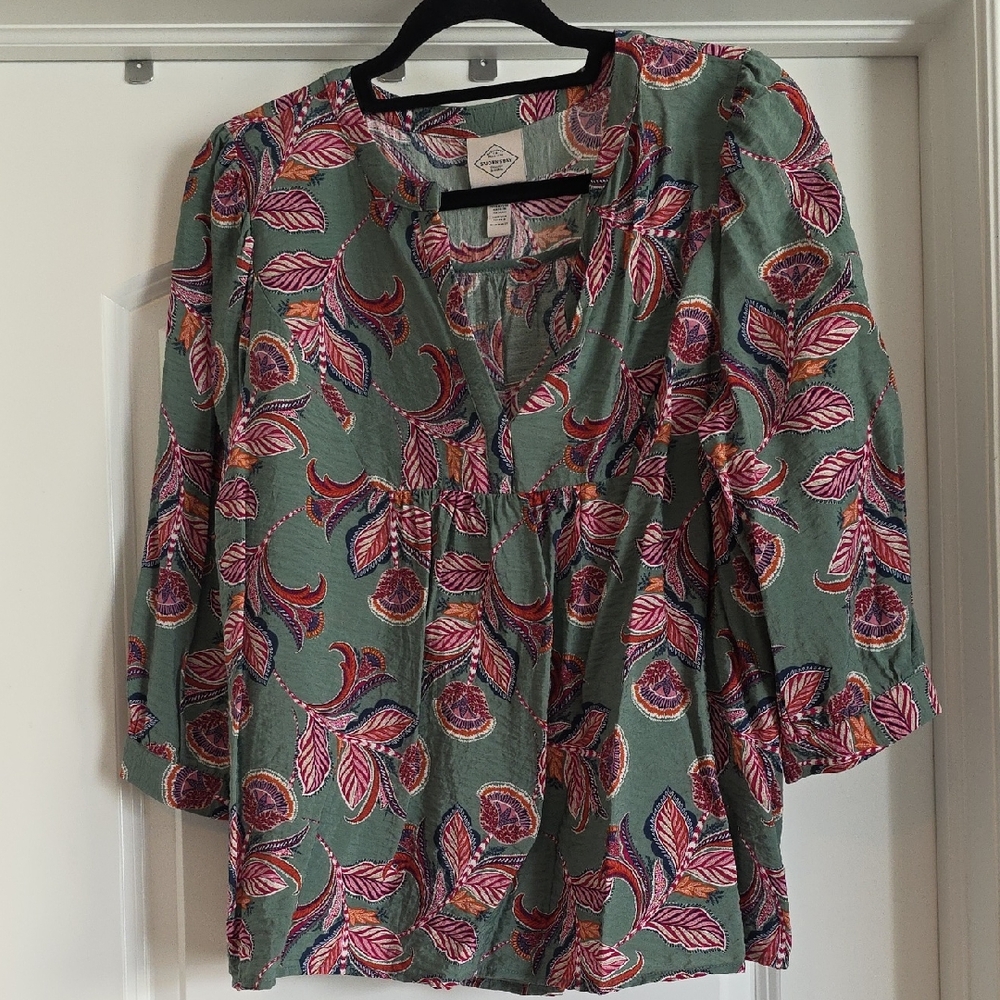 EUC PXL St. John's Bay Green Flutter Sleeve Blouse